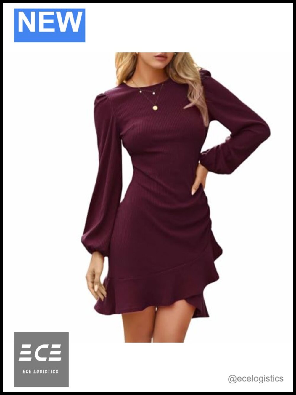 Women Knit Sweater Mini Dress Long Sleeve Ruffle Tulip Hem Party